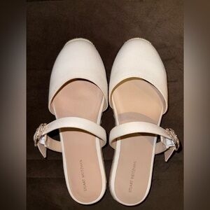 NWT Stuart Weitzman White Crystal Buckle Espadrille Flats W/Box Size US9